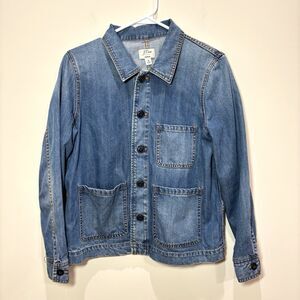 J Crew Denim Chore Jacket Women M Blue Cotton Jean Barn Workwear Rugged 90s Y2K